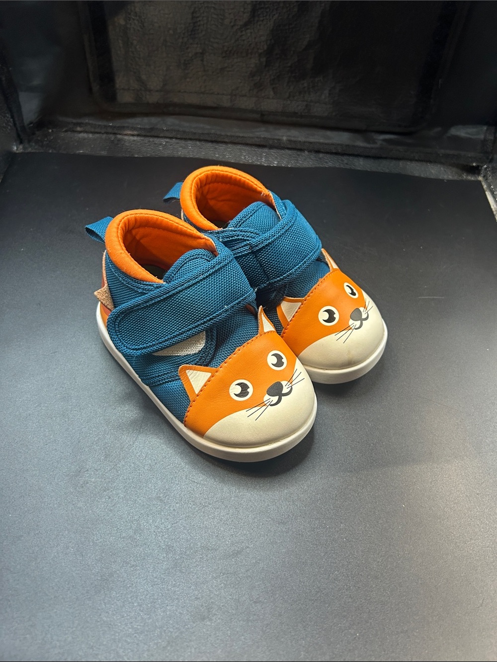 Blue & Orange Fox-Detail Baby Walker Shoes